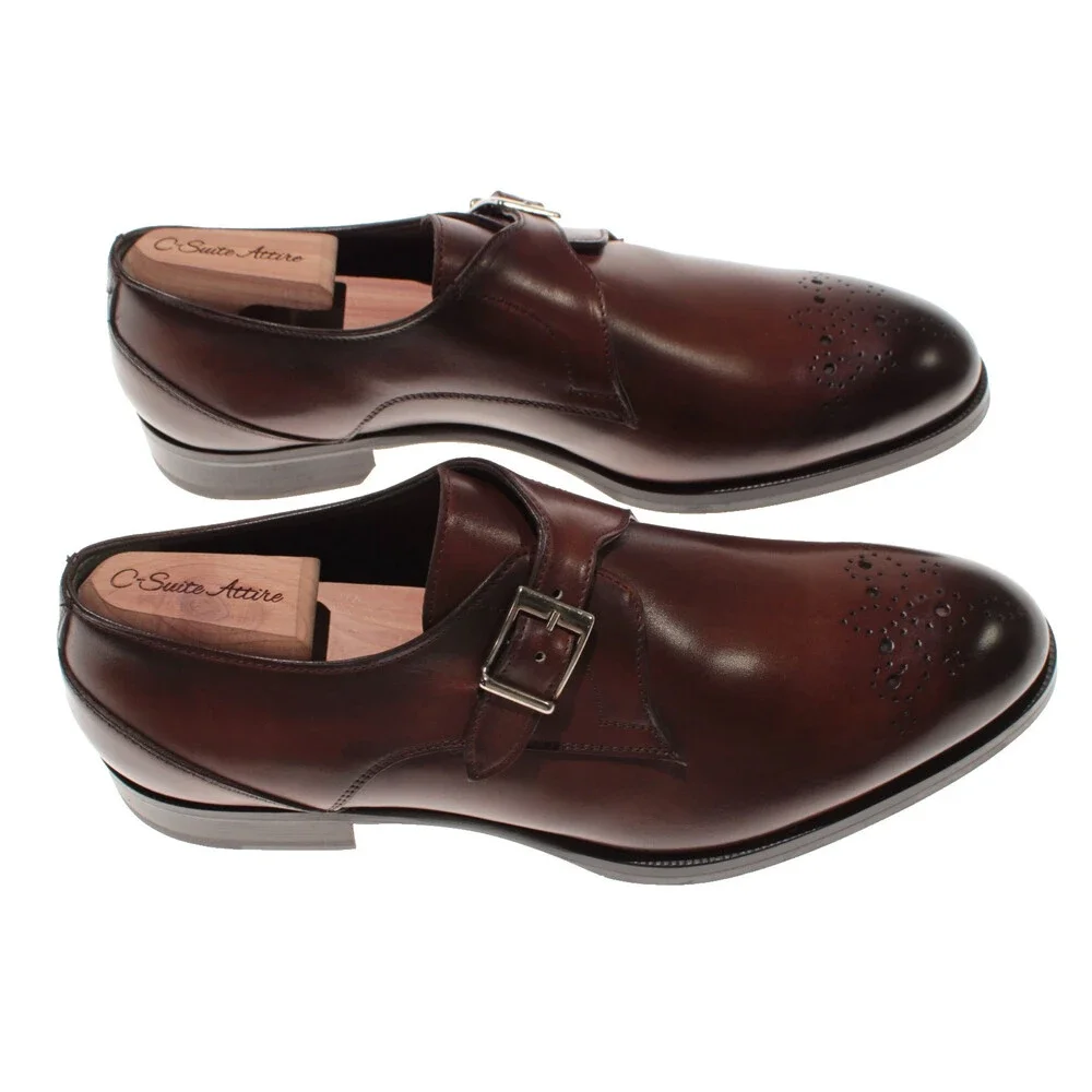 Pastori NWB Single Monk Strap Dress Shoes Size 9 US in Whiskey Brown Leather